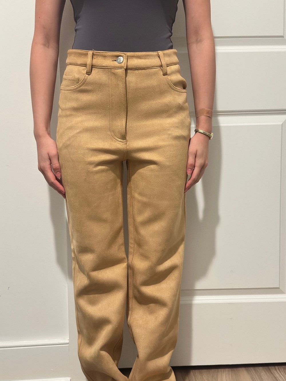 Wilfred Camel Suede-Feel High-Rise Pants